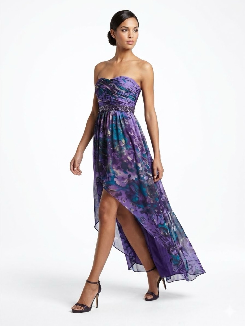 Jump Apparel Strapless Purple Floral High-Low Formal Dress Size 3/4